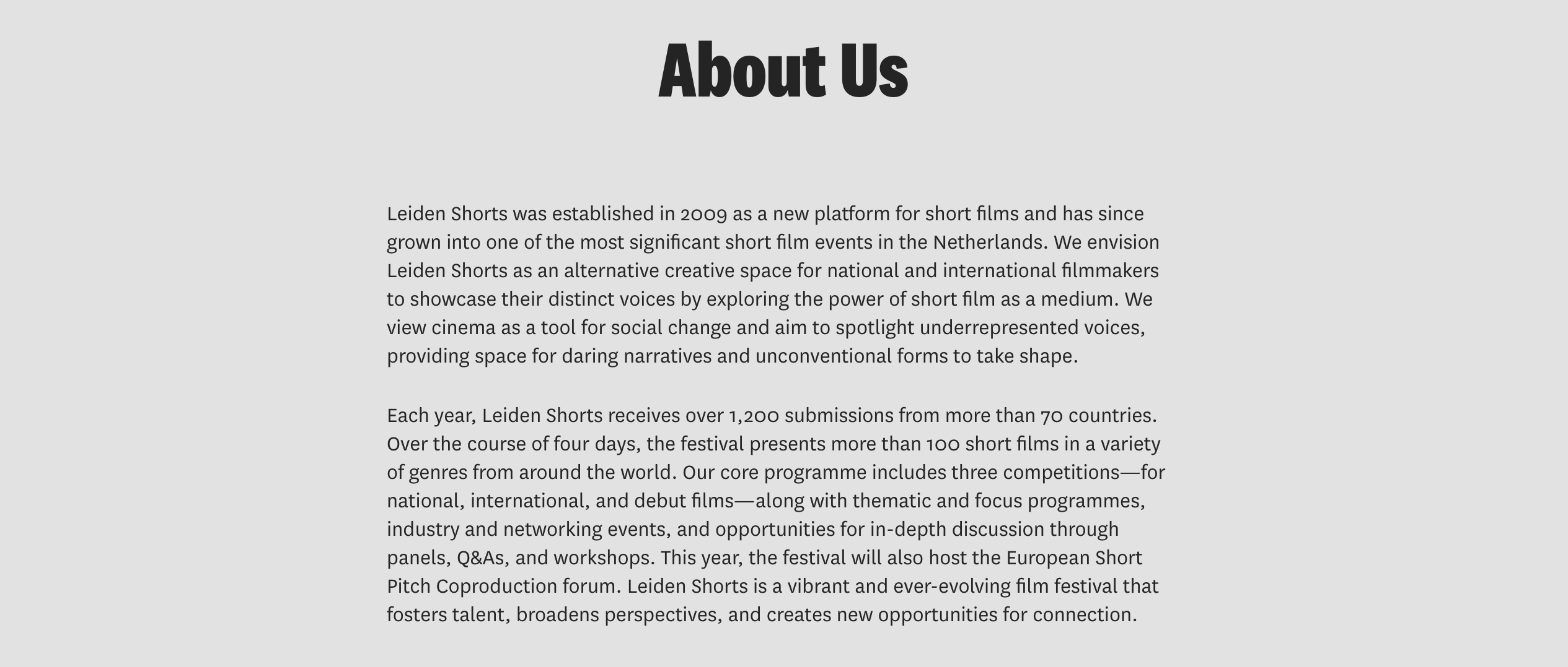 Leiden Shorts About Us section
